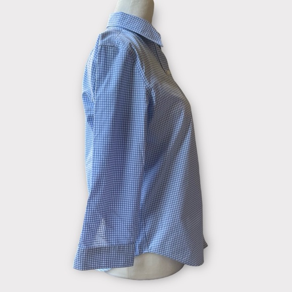 Ralph Lauren Shirt XS 100% Cotton Button Up 3/4 Sleeve Blue White Gingham Checks - Picture 2 of 11